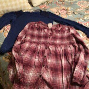 2 Pc Knox Rose one burgandy /red plaid / Blue knox Rose long sleeve